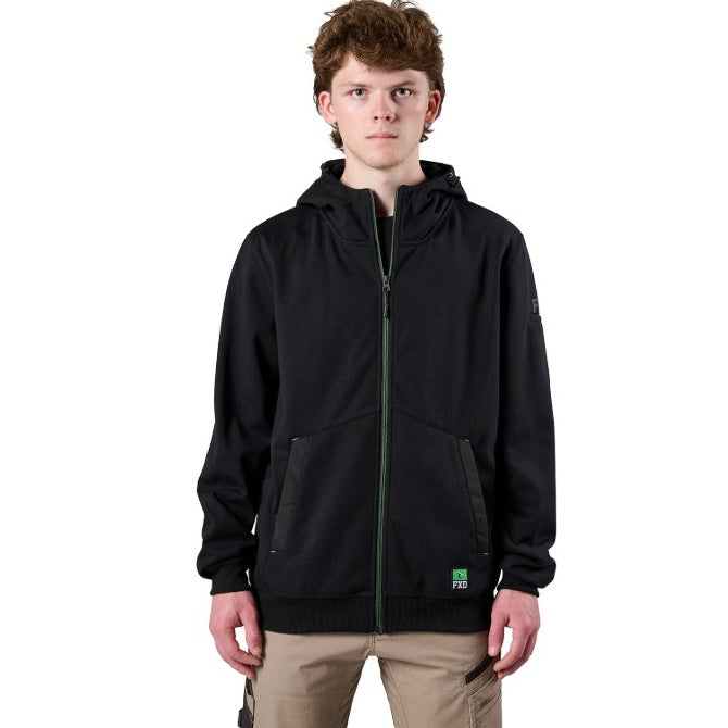 FXD WF-3 Mens 3-Layer Bonded Membrane Fleece Zip Hoodie - Black - Lifestyle Front View