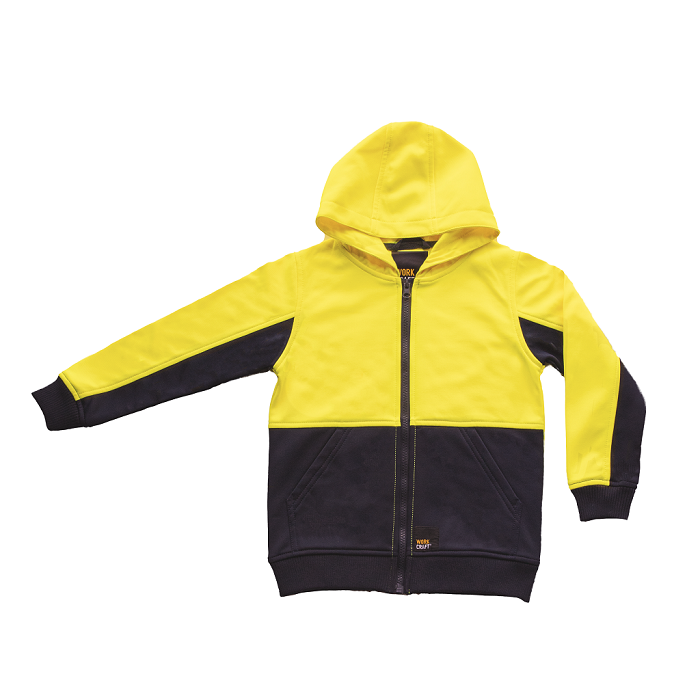 Workcraft WK8015 Ascent Kids HiVis Hoodie - Yellow/Navy - Front View