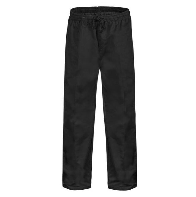 Workcraft WP3004 Unisex Food Industry Elastic Draw String Cargo Pants - Black - Front View