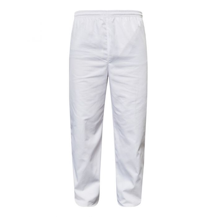 Unisex white elastic drawstring pants for food industry workers
