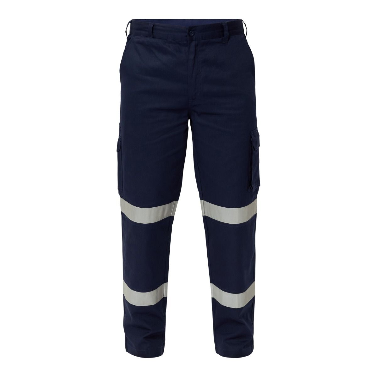 Workcraft WP4015 Reflective Navy Mid-Weight Cargo Cotton Drill Work Trousers - Front