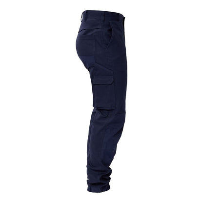 Navy blue cargo pants on a white background