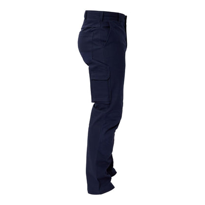 Navy blue cargo pants on a white background