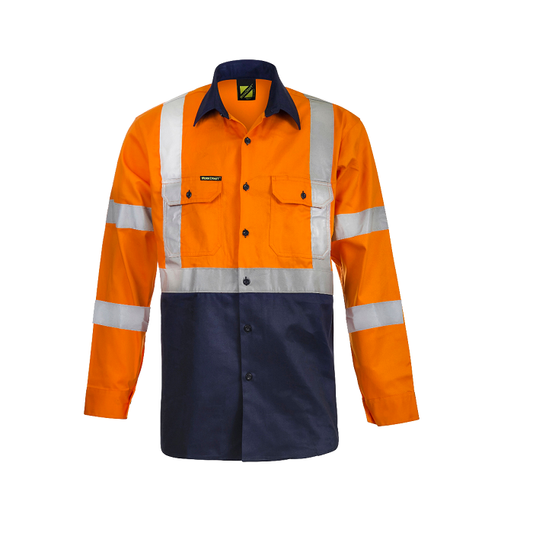 Workcraft WS6020 HiVis Two Tone Front L/S Cotton Drill Shirt