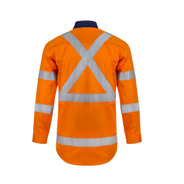 Workcraft WS6020 HiVis Two Tone Front L/S Cotton Drill Shirt