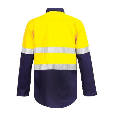 ws6033 Workcraft Taped Yellow Safety Shirt with Navy - Back view