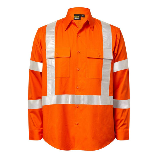 Workcraft WS6035 Ripstop NSW Rail X Back Hi-Vis Orange Shirt - Front