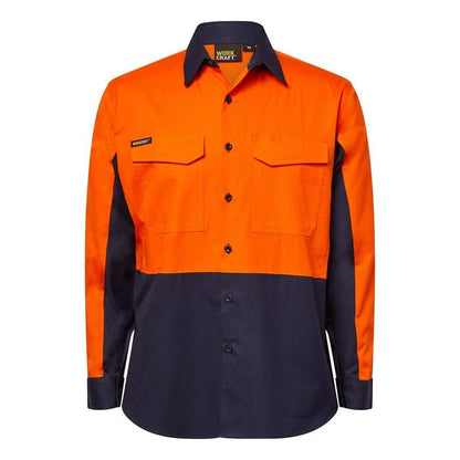 Workcraft WS6066 HiVis Orange/Navy Ripstop LS Vented Shirt - Front view