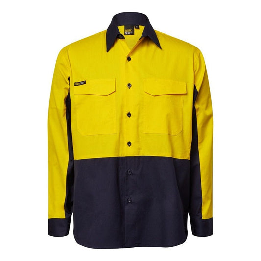 Workcraft WS6066 HiVis Yellow/Navy Ripstop LS Vented Shirt - Front view