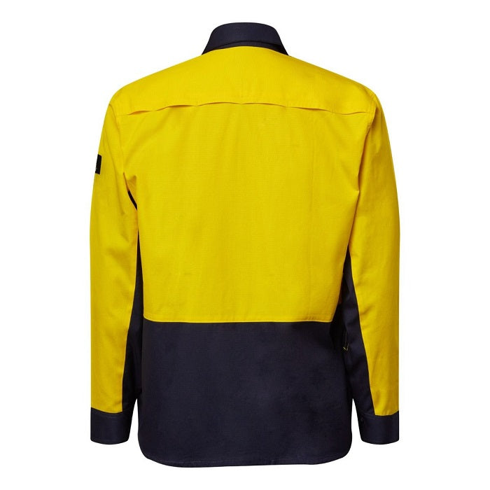 Workcraft WS6066 Men's HiVis Yellow/Navy Ripstop LS Vented Shirt - back view