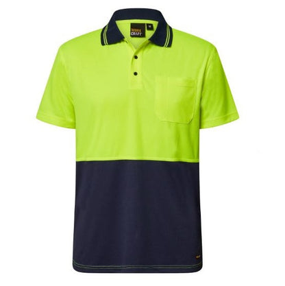 Workcraft WSP208 HiVis Yellow Light weight SS Micromesh Polo with Pocket - front view