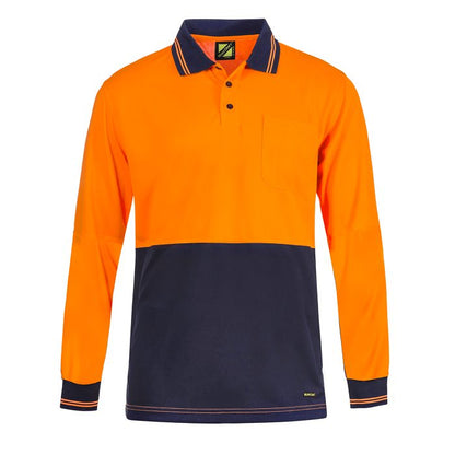 Workcraft WSP209 HiVis Lightweight L/S Micromesh Polo With Pocket  Orange -Front