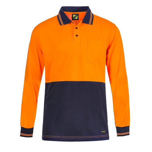 Workcraft WSP209 HiVis Lightweight L/S Micromesh Polo With Pocket  Orange -Front