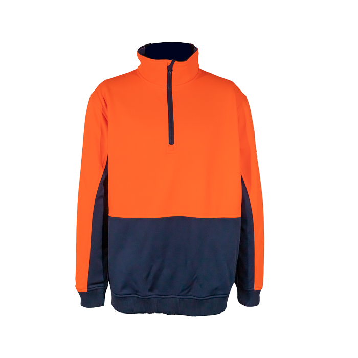 Workcraft WT8012 Chest HigHiVis 1/2 Zip Pullover - Orange/Navy - Front View