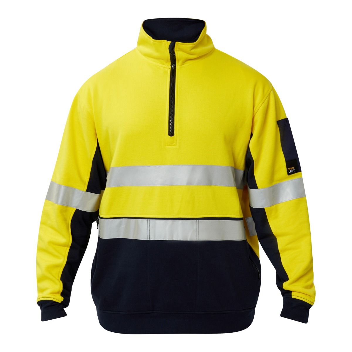 Workcraft WT8018 Yellow HiVis Half Zip Cotton Reflective Pullover - Front view