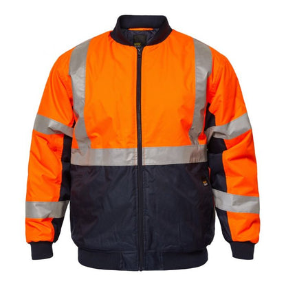 WORKCRAFT WW9010 HI VIS ORANGE BOMBER JACKET WITH X BACK REFLECTIVE TAPE NSW RAIL - FRONT VIEW