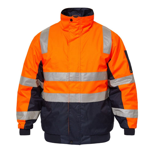Workcraft WW9011 Typhoon HiVis Modern Bomber Jacket with Tape Orange and Navy Colour - Front view
