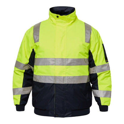 Workcraft WW9011 Typhoon HiVis Modern Bomber Jacket with Tape Yellow and Navy Colour - Front view