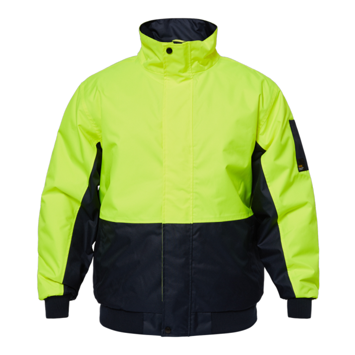 Two-tone yellow and black jacket on a white background