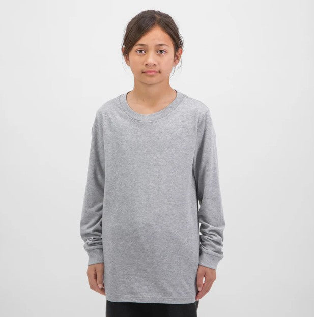 GOODMATES X1002Y Youth Basis Long Sleeve Tee - Grey Marle - Alternative Front View