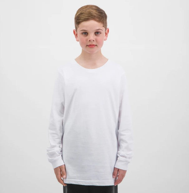 GOODMATES X1002Y Youth Basis Long Sleeve Tee - White - Alternative Front View
