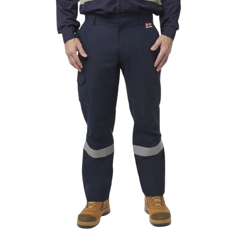 Hard Yakka Y02525 Flat Front Cargo Packet Pant With FR Tape - Navy - Front View