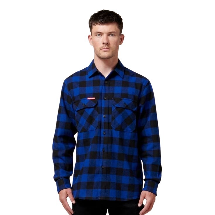 Hard Yakka Y07295 Long Sleeve Check Flannel Shirt - Blue/Black Check - Front View