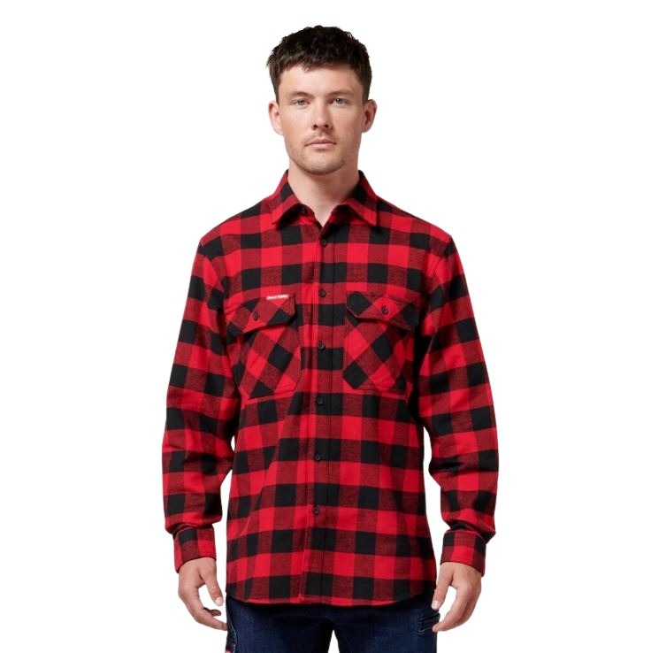 Hard Yakka Y07295 Long Sleeve Check Flannel Shirt - Red/Black Check - Alternative Front View
