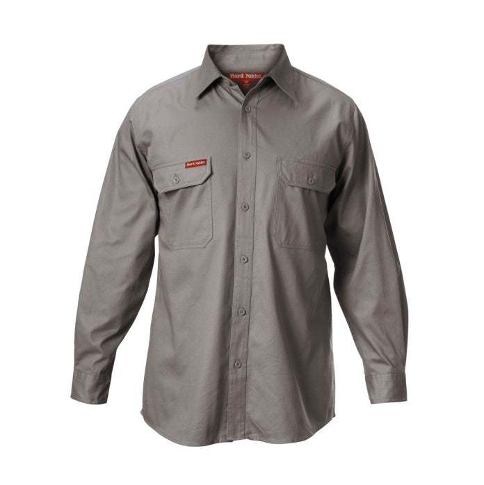 Hard Yakka Y07500 Cotton Drill Shirt Long Sleeve - Grey - Front View