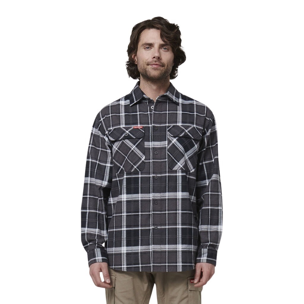 Hard Yakka Y07752 Long Sleeve Check Flannel - Charcoal/White Check - Alternative Front View