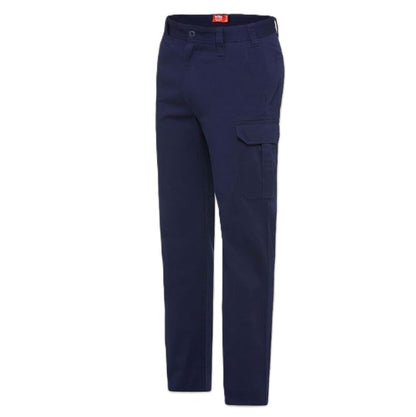 Navy blue cargo pants on a white background