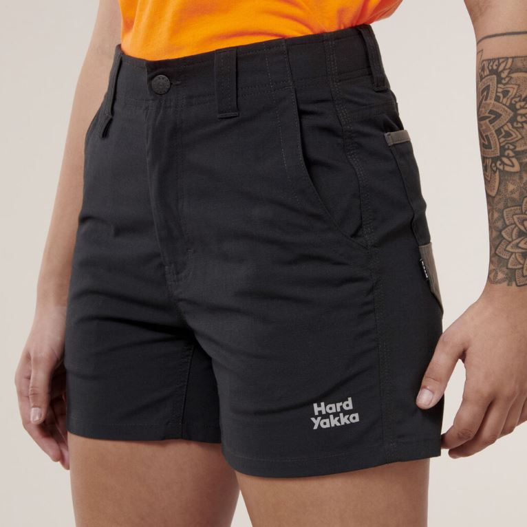Hard Yakka Y08497 Women's Black Raptor Work Short Shorts - Side view 