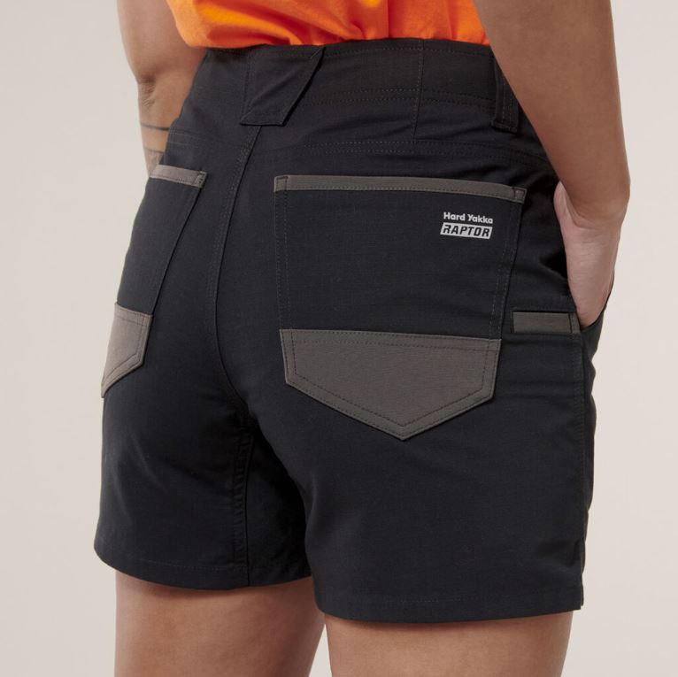 Hard Yakka Y08497 Women's Black Raptor Work Short Shorts -Back view 