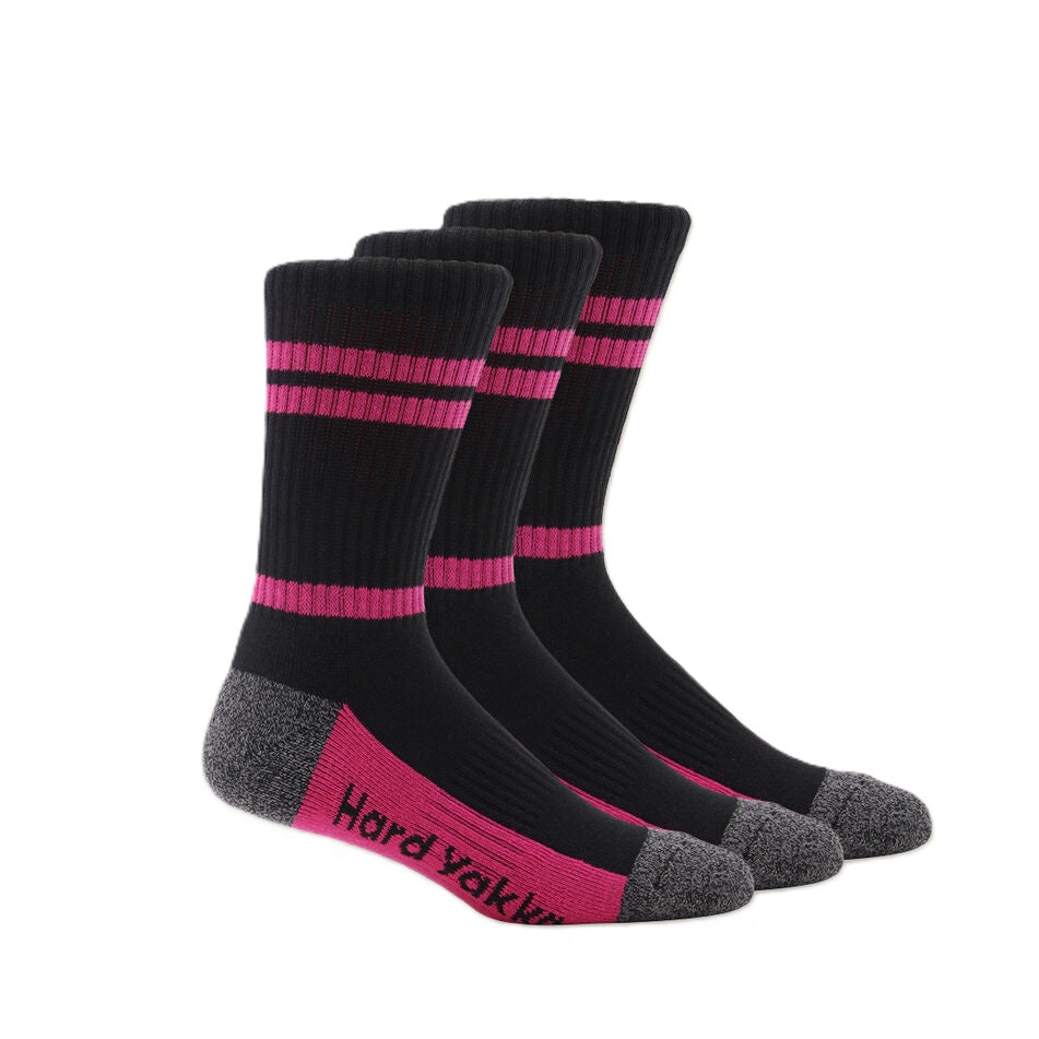 Hard Yakka Y08606 Womens 3PK Crew Socks - Grey/Pink - Product View