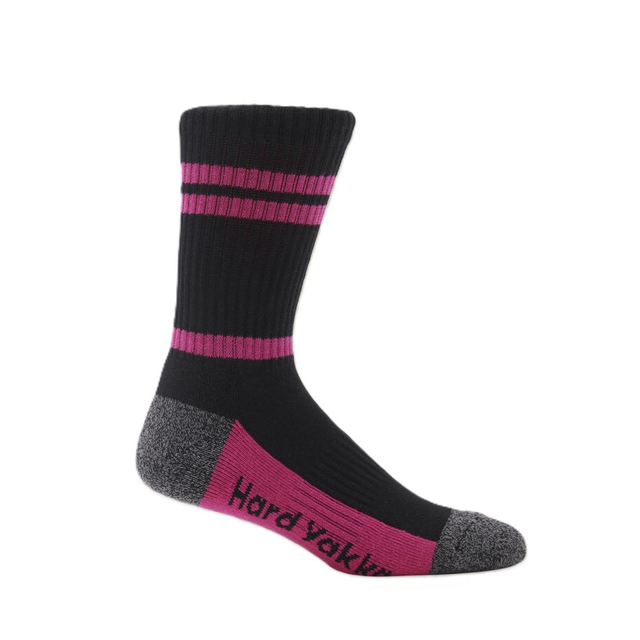 Hard Yakka Y08606 Womens 3PK Crew Socks - Grey/Pink - Product View