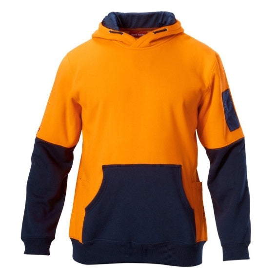 Hard Yakka Y19325 HiVis 2-Tone Brushed Fleece Hoodie - Orange/Navy - Front View