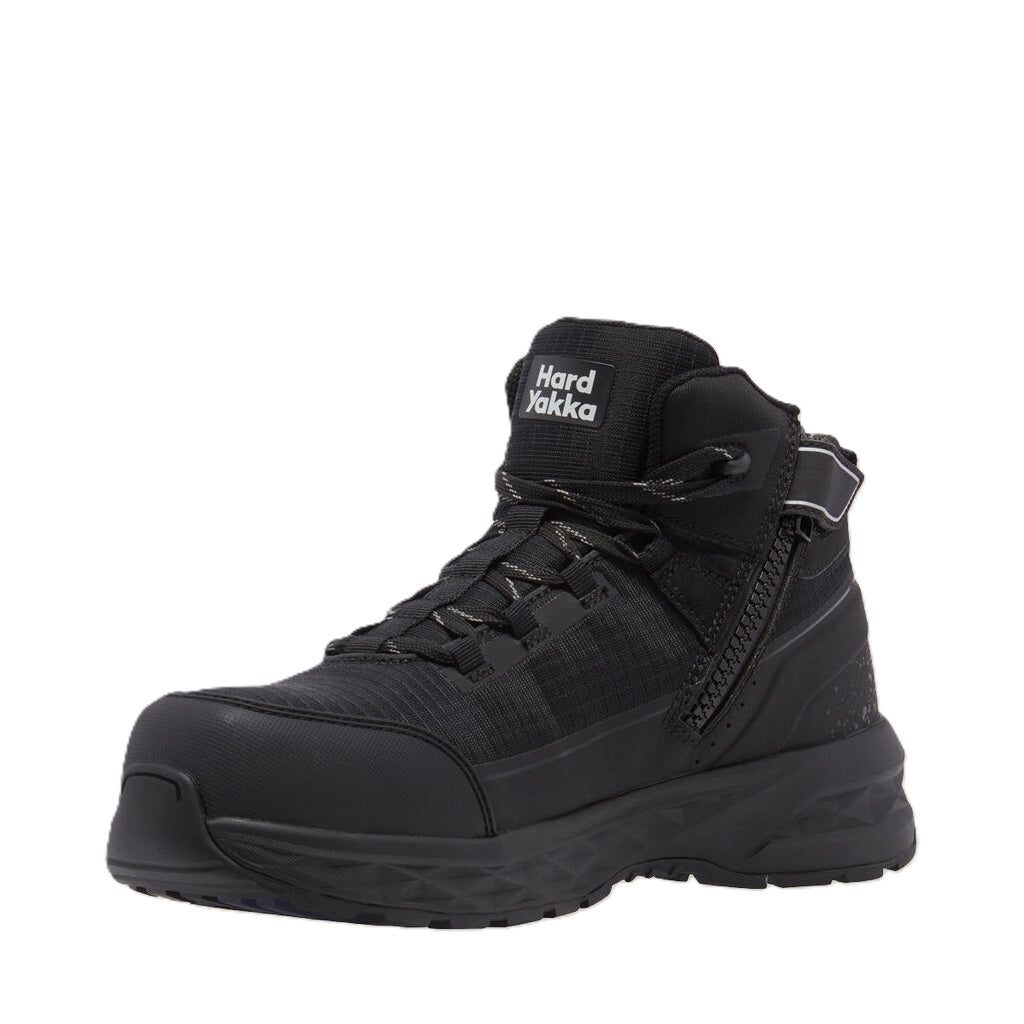 Black high-top boot with 'Hard Yakka' branding on a white background