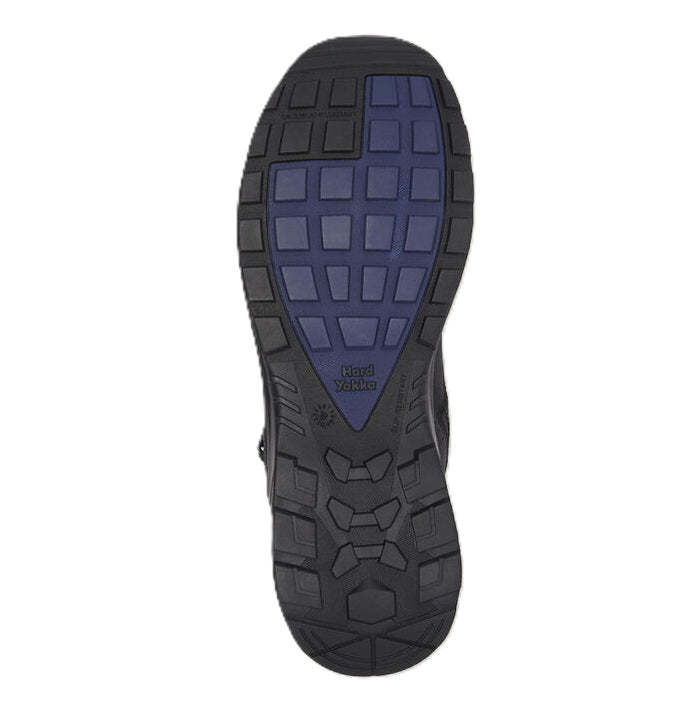 Black and blue sole of a shoe on a white background