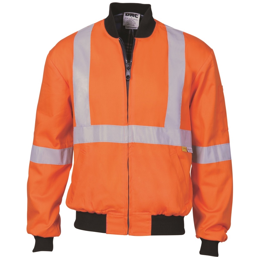 Hi Vis UNISEX Orange 100% Cotton BOMBER Night Warm 'X' Cross-Back Jacket 3759 