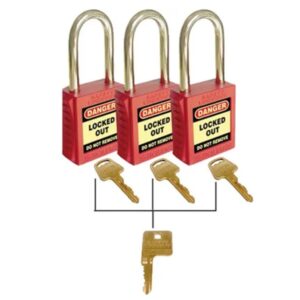 U. Safety Signs UL419 42mm Premium Safety Padlocks Red 3-Pack Keyed Alike