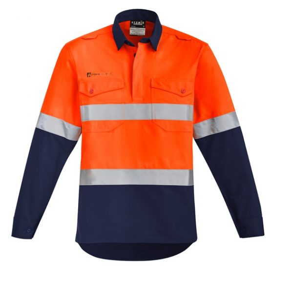 Syzmik ZW143 Mens Orange Flame HRC 2 Hoop Taped Closed Front Spliced Shirt - Image 3