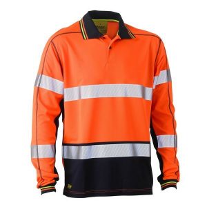 Bisley BK6219T Taped Two Tone HiVis Polyester Mesh L/S Polo Shirt