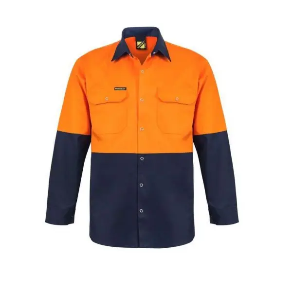 Workcraft WS3032 HiVis Two Tone Long Sleeve Cotton Drill Shirt with Press Studs