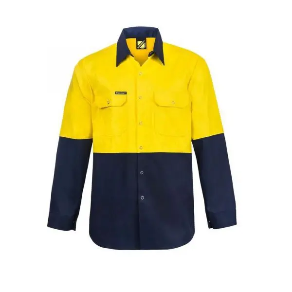 Workcraft WS3032 HiVis Two Tone Long Sleeve Cotton Drill Shirt with Press Studs - Image 3