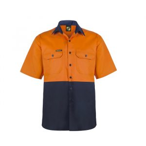 Workcraft WS4248 Lightweight HiVis Two Tone S/S Vented Cotton Drill Shirt