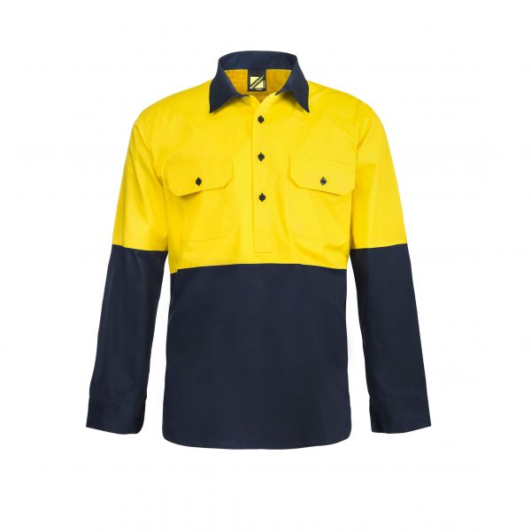 Workcraft WS4256 HiVis Two Tone Half Placket Cotton Drill Shirt - Image 3