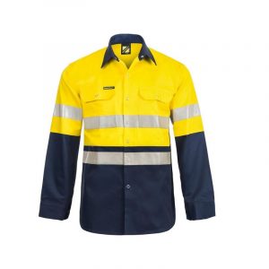Workcraft WS3072 HiVis Two Tone Long Sleeve Cotton Drill Shirt with Press Studs