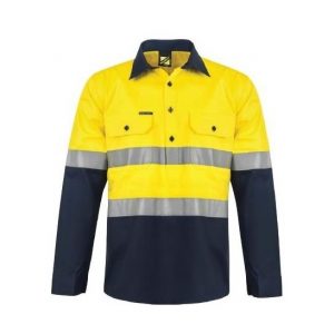 Workcraft WS6032 Lightweight HiVis Two Tone Half Placket Vented Cotton Drill Shirt