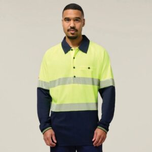 Hard Yakka Y11379 Koolgear HiVisibility Two Tone Long Sleeve Ventilated Polo With Segmented Tape