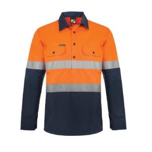 Workcraft WS6033 HiVis Two Tone half Placket Cotton Drill Shirt